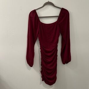 Elegant Burgundy Ruched Dress